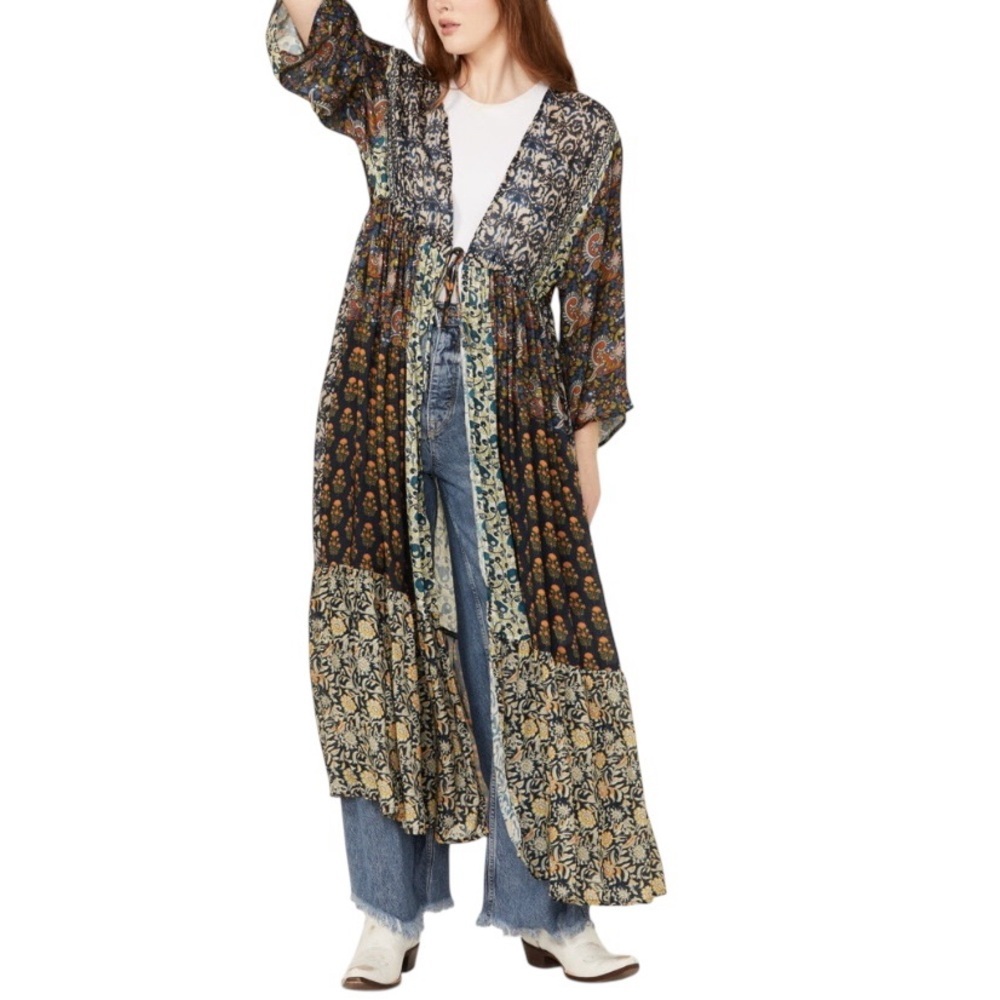 NWT FREE PEOPLE WOMEN'S LONG GEO PRINT KIMONO - ONE SIZE